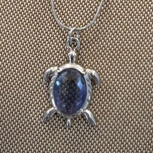 Blue Crystal Turtle Pendant Necklace